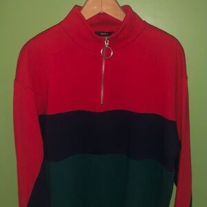 Forever 21 Tri-Color Quarter Zip Pullover